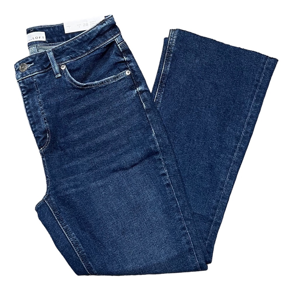 Loft Curvy High Rise Kick Crop Blue Dark Wash Jeans Size 6/28 NWT